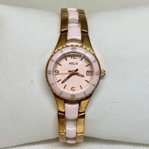 Relic women’s watch date rose gold tone 25mm pink dial quartz analog running